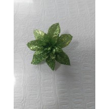 Новогодние украшения с блестками 6 см "Пуансетия",цв зеленый, цена за 1 шт